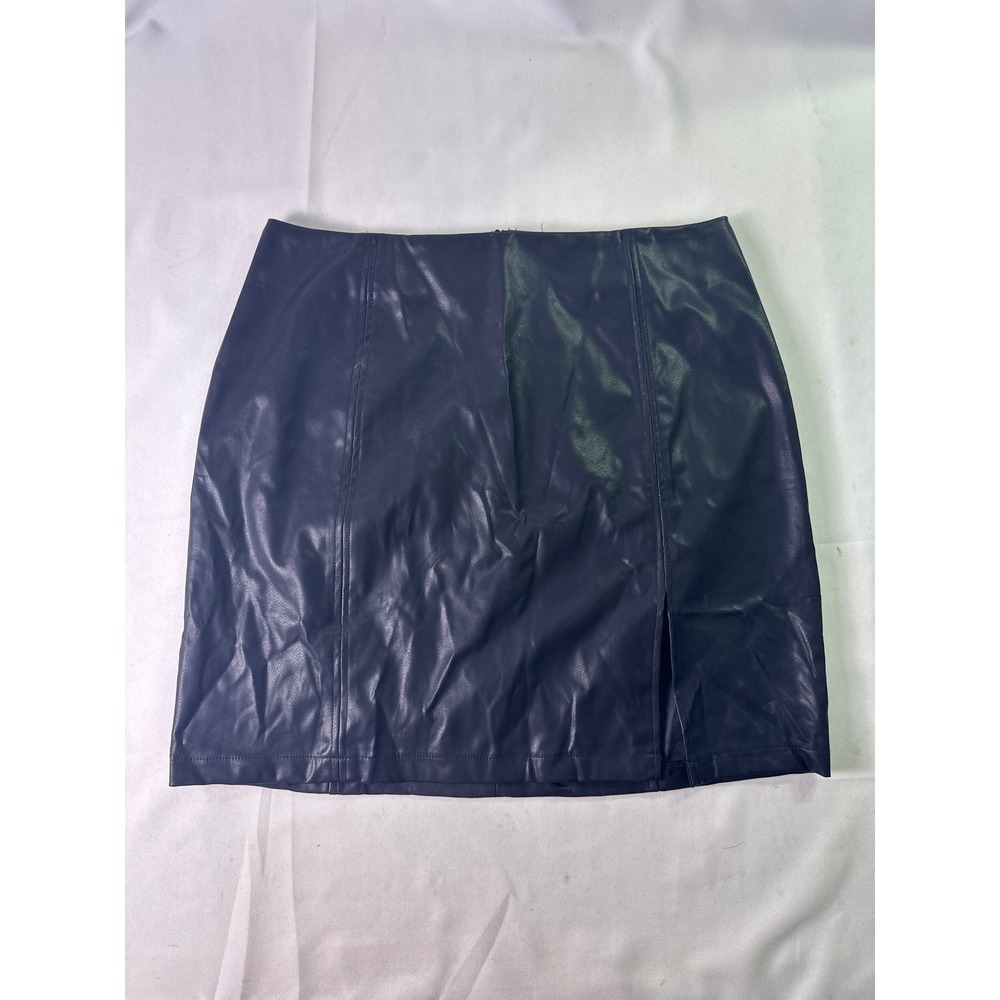 MANGOPOP Black Faux Leather Mini Skirt High Waist Slit Bodycon Chic Party XL